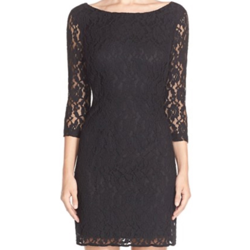 Leota illusion sleeve black lace sheath dress - Picture 2 of 6